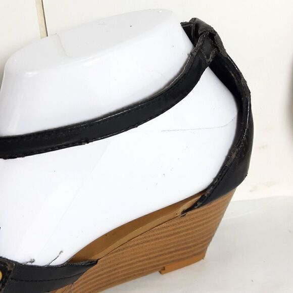 TORY BURCH Women's Black Tumbled leather Wedge slingback Sandals US6,5 EU 37 - Picture 7 of 12